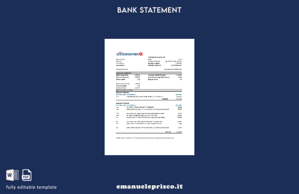 modello Excel di estratto conto bancario Citibanamex Messico in stile verificato